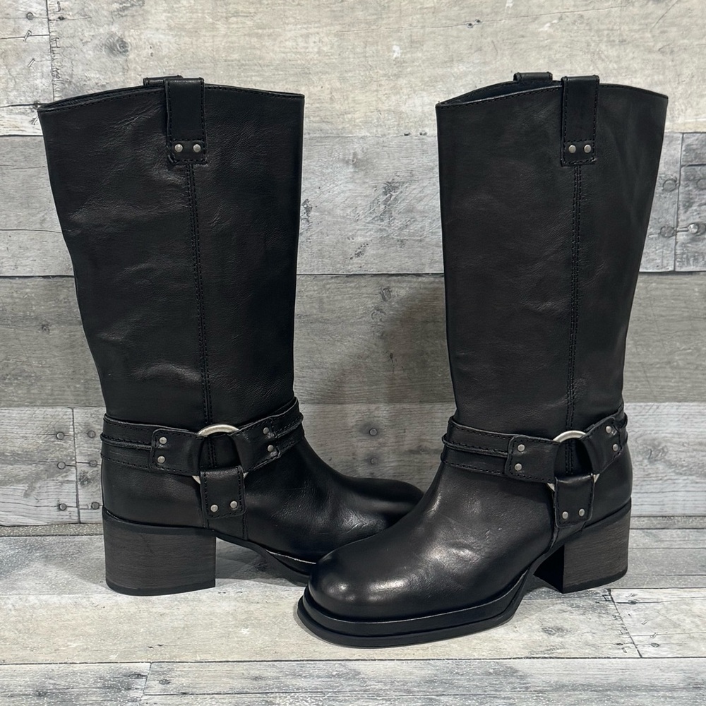 free people Anok Harness Moto Boots in Black Distressed Leather - Sz - 7